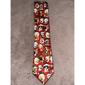 Festive Christmas Santa Dogs Men's Necktie by Noel Dog Pattern Holiday